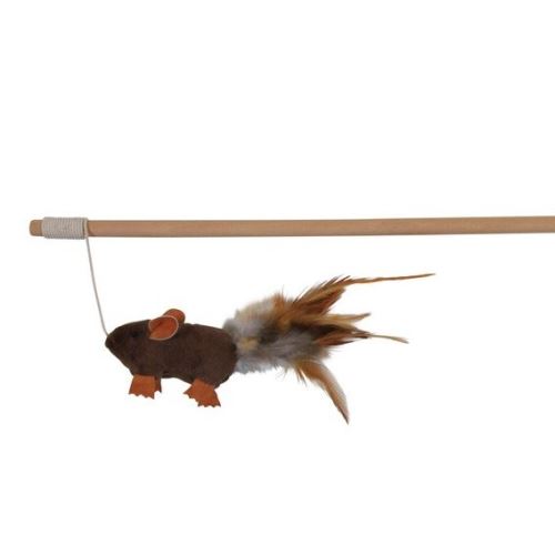 Drevená udica s plyšovou myšou a perím 50 cm