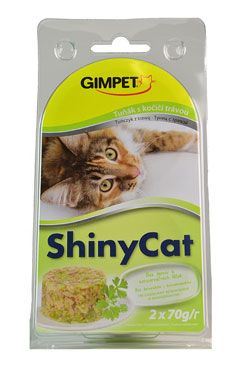 Gimpet mačka konzerva ShinyCat tuniak / koc.tráv 2x70g