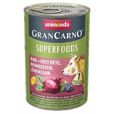 GranCarno Superfoods hovädzie, čv.řepa, černice, púpava 400 g pre psov