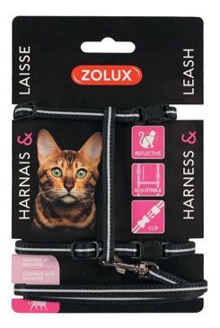 Postroj mačka s vodítkom 1,2m čierny Zolux