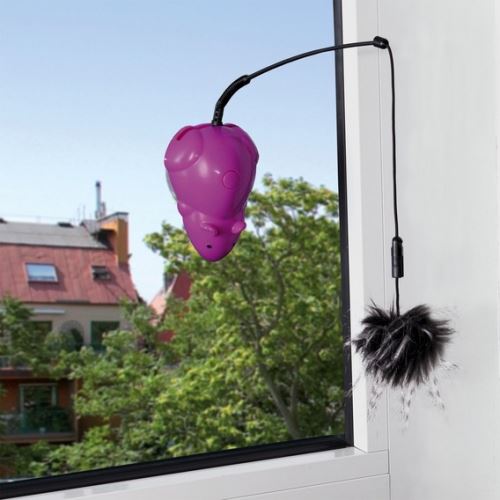 Bláznivá myš s prísavkou na okno, 3 vymeniteľné hračky 12 cm