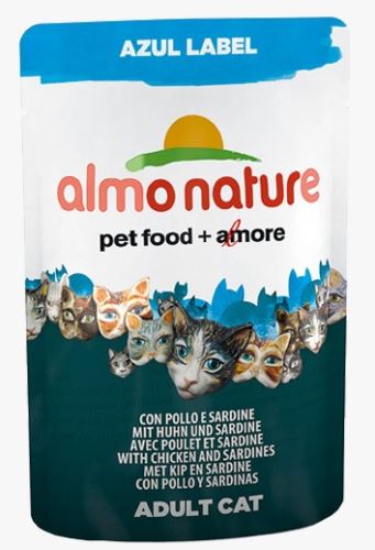 Vyradené Almo Cat Nat.mačka kaps Azul Label kura + sardinky 70g