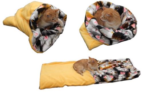 Pelíšek pro kočky XL - žlutá/kočky