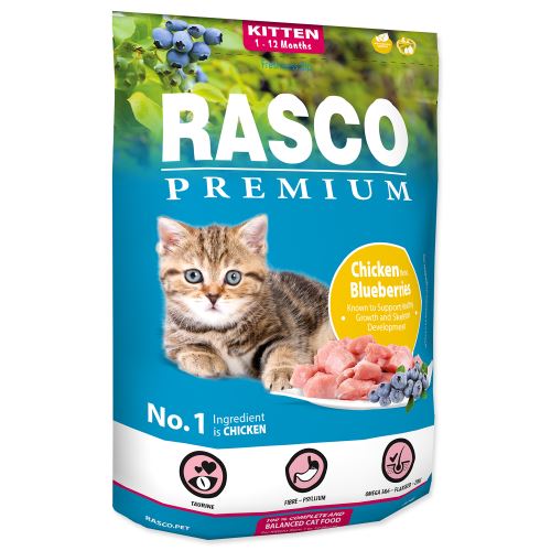 Rasco Premium Cat Kibbles Kitten, kuracie mäso, blueberries 400g