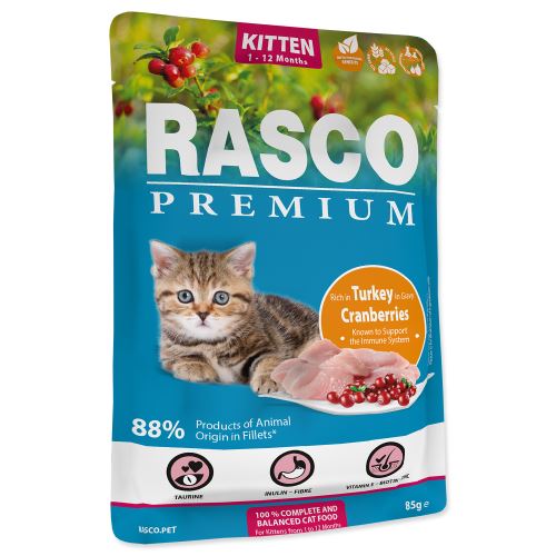 Rasco Premium Cat Pouch Kitten, Turkey, Cranberries 85g