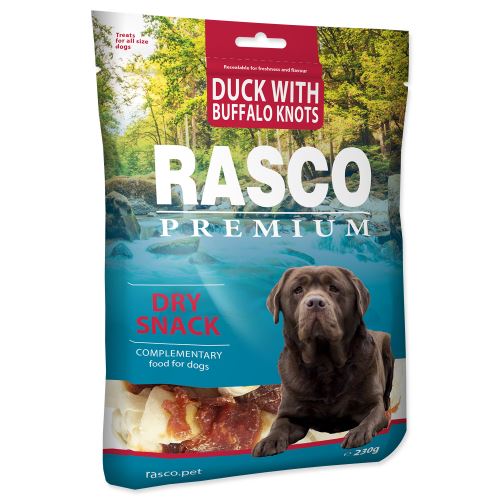 Pochúťka RASCO Premium uzly bůvolí 5cm s kačacím mäsom 230g