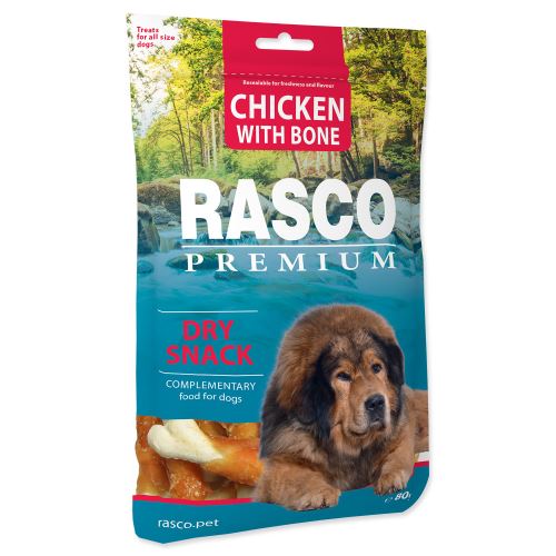 Pochúťka RASCO Premium kosti obalené kuracím mäsom 80g