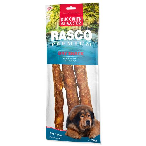 Pochúťka RASCO Premium 3 tyčinky bůvolí obalené kačacím mäsom 250g