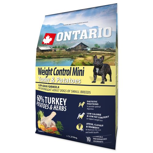ONTARIO Dog Mini Weight Control Turkey & Potatoes 2,25 kg