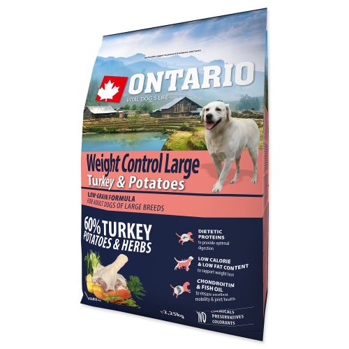 ONTARIO Dog Large Weight Control Turkey & Potatoes & Herbs 2,25 kg