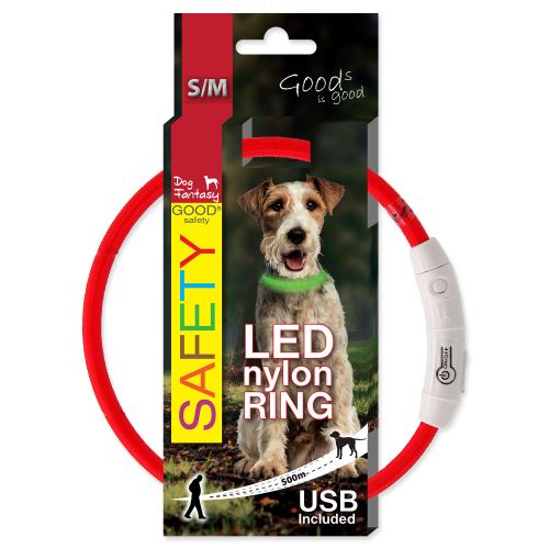 Obojok DOG FANTASY LED nylonový červený S / M
