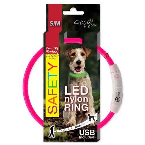 Obojok DOG FANTASY LED nylonový ružový S / M