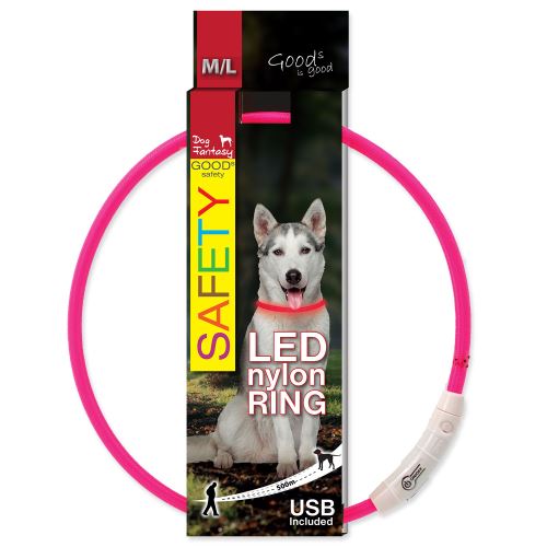 Obojok DOG FANTASY LED nylonový ružový M / L